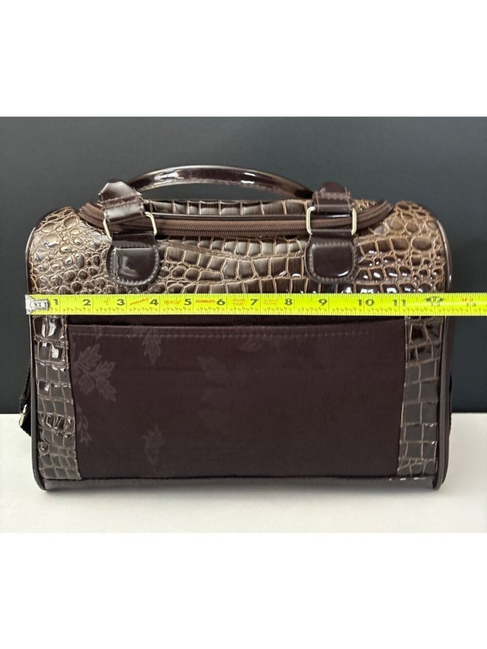 Faux Crocodile Travel Bag  Duffel Dual Handbag With Cosmetic Case Brown Floral - Picture 15 of 16